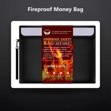 Fireproof Money Bag for ash 13.3"x10.3", Fireproof Doument Bag & Passport Hol...