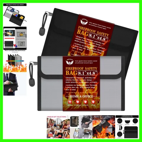 2-Pack Small Fireproof Waterproof Money Bag 8.1" x 4.8" - Secure Your Valuables