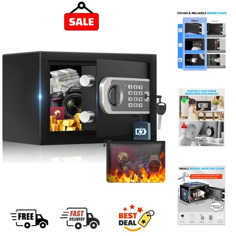 Small Safe Box, 0.3 Cuft Home Safe with Fireproof Waterproof Bag for College ...