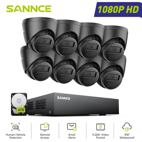 SANNCE 5in1 8CH DVR 1080P CCTV Security Camera System AI Human Detection H.265+