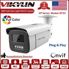 Vikylin 5MP PoE Full Color Night Vision IP Camera Outdoor Metal Housing w/ Audio