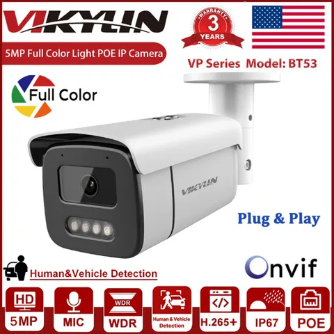 Vikylin 5MP PoE Full Color Night Vision IP Camera Outdoor Metal Housing w/ Audio