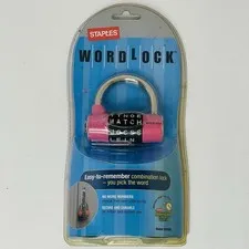Staples WordLock Pink Easy-To-Remember Combination Lock #59690