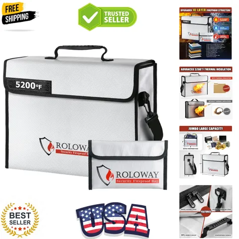Large Fireproof Bag 5200℉ Heat Insulated 15 x 12 x 5 inches, Fireproof Docume...