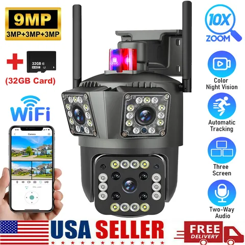 3 Lens 1080P WiFi IP Camera Wireless Outdoor 360° CCTV PTZ Home Security IR Cam