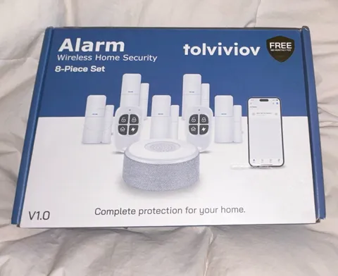 tolviviov V1.0 Wireless Wi-Fi Home Security System Kit, Alexa, 8-Zone, White