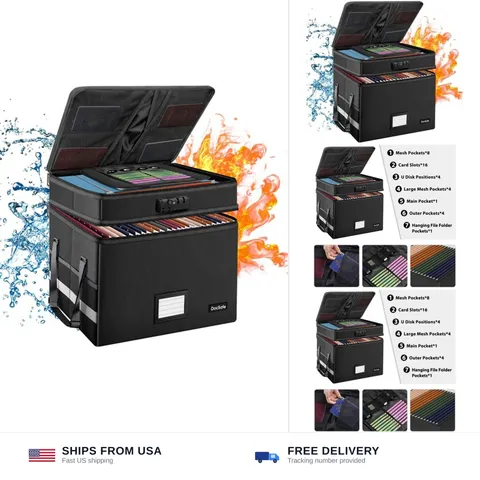 DocSafe File Box with Lock,Multi-Layer Fireproof Document Box Collapsible Fil...