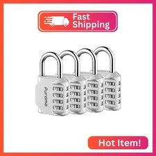 Puroma 4 Pack Combination Lock Locker 4 Digits Combo Padlock Gym Silver
