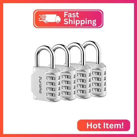 Puroma 4 Pack Combination Lock Locker 4 Digits Combo Padlock Gym Silver