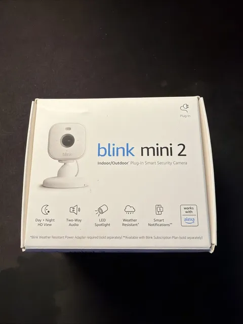 Blink Mini 2 Indoor & Outdoor White Plug-in Smart Security Camera HD Night Alexa