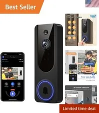 1080p WiFi Video Doorbell Camera Wireless, Battery Powered, AI Human and Moti...