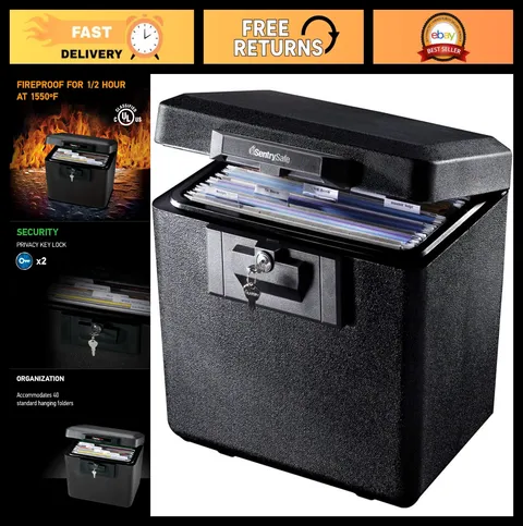 Fireproof Document Box with Key Lock - Secure Files & Documents, 0.61 Cu Ft, Hom