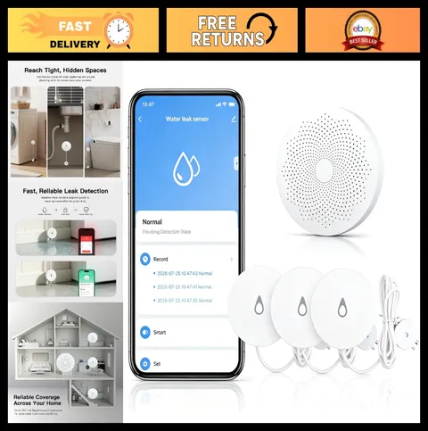 WiFi Water Leak Detector Kit - Hub & 3 Flexible Probe Sensors for Home Safety