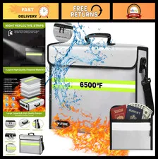 Fireproof Money Bag with Lock - 6500°F Document Box, Waterproof, Insulated, Refl