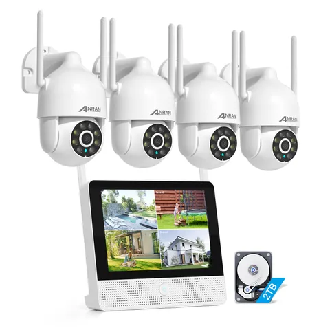 ANRAN 5MP 12"Monitor 4CH NVR Security Camera System WiFi6 PTZ Outdoor CCTV 4Pack
