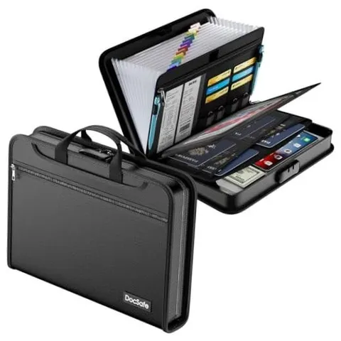 Accordion File Organizer with Combination Black-transparent Sleeves