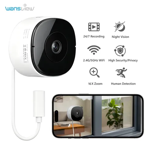 Wansview Window Camera 2.4/5G WIFI Security Camera Indoor 2K 24/7 Recording