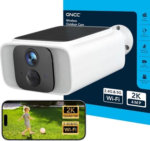 Solar Security Camera Wireless Outdoor 2K, 2.4Ghz & 5Ghz Wifi, 4MP