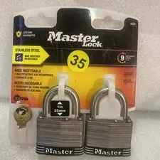 MasterLock Outdoor Padlock with Key, 1 in. Wide, 2 Pack NEW Stainless Steel