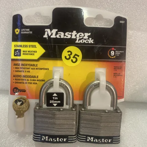 MasterLock Outdoor Padlock with Key, 1 in. Wide, 2 Pack NEW Stainless Steel