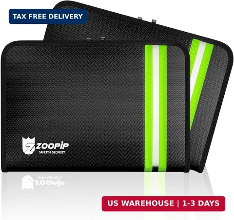 2000°F Fireproof Zipper Pouch Bag(10.8"x7.4"),Water-Resistant Zip Money Bag with