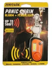 *PANIC CHAIN*ALARM & FLASHLIGHT KEYCHAIN*NEW*SEALED*ORANGE*