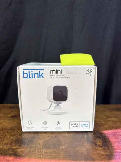 Blink Mini Compact Indoor Plug-In Smart Security Camera 1080p HD SEALED New (D2)