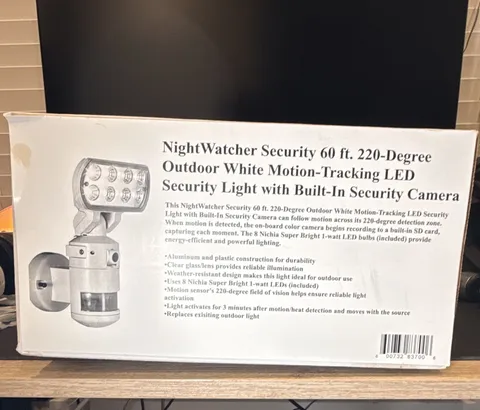 NightWatcher Wired CCTV Outdoor Motion Tracking Camera, 60 ft 220° White