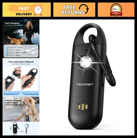 Portable Personal Safety Alarm with 130dB Sound, Flashing Strobe Light, Keychain