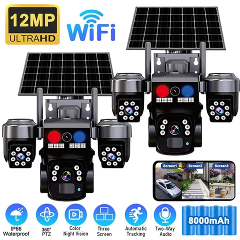 12MP Solar Battery Powered Security Camera Wireless WiFi Outdoor HD Night Vision