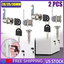 2X Cam Lock Door Barrel Drawer Cabinet Mail Box Locker Cupboard 2 Key 20/25/30MM