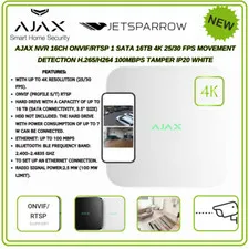 AJAX 16-Channel NVR, 4K Resolution, ONVIF (Profile S/T) White (NO HDD)