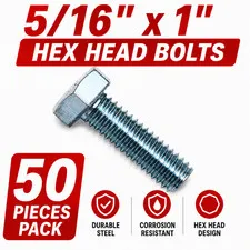 5/16″ x 1″ Hex Head Bolts Corrosion Resistant Zinc (50pcs)