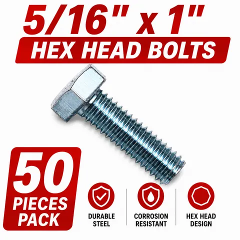 5/16″ x 1″ Hex Head Bolts Corrosion Resistant Zinc (50pcs)