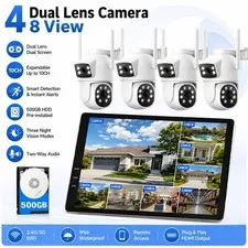 Dual Lens Security Camera System Wireless Outdoor Indoor WiFi Monitor for Home
