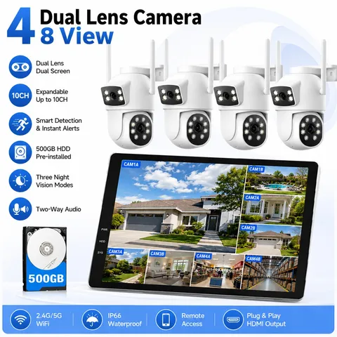 Dual Lens Security Camera System Wireless Outdoor Indoor WiFi Monitor for Home