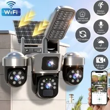 9MP WIFI 3 Lens Solar Battery Home Security Camera Wireless PTZ CCTV Outdoor