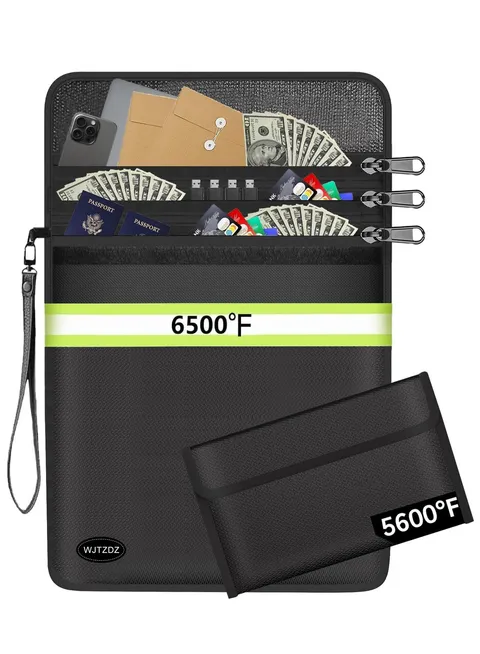 3 Zipper Pockets Fireproof Document Bag with Money Bag-2 Pack 15.5" x 11.5"an...