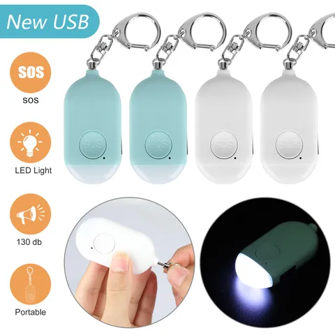 Emergency Personal Sound Alarm Keychain 130dB Safe Self-Defense LED Light USB 