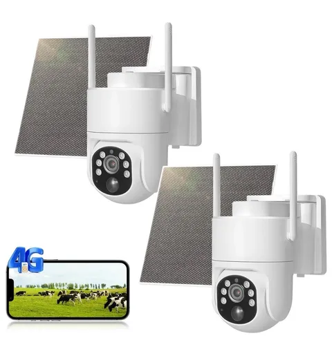 4G LTE Cellular Solar Security Camera Wireless Outdoor Built-in SIM Card 2PACK