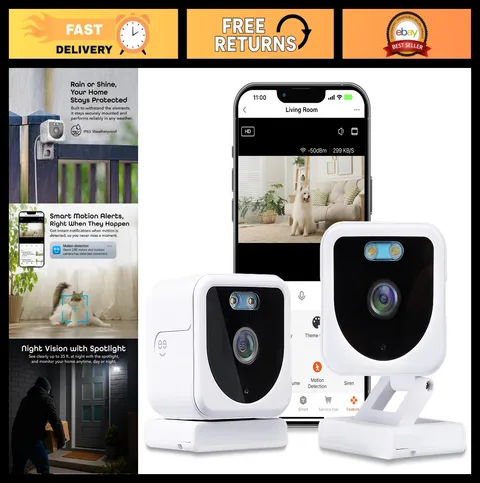 1080P Wi-Fi Indoor/Outdoor Security Cameras - 2-Pack, Smart Home Surveillance