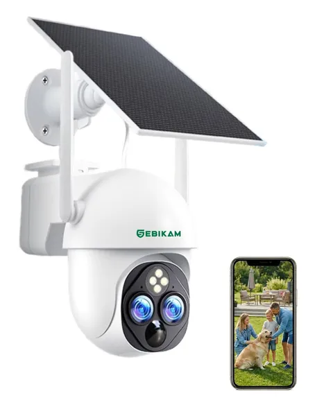 Sebikam Solar Security Camera, 3MP Dual Lens, 2.4GHz WiFi, 360° PTZ