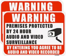 2PC Warning Premises Protected By 24 Hour Audio And Video Surveillance, 10 x 7 I