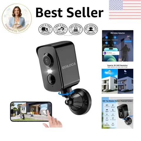 2K Wireless Outdoor Security Camera with 300° Pan Rotation & Color Night Vision