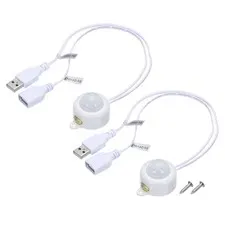 DC PIR Motion Sensor Switch  Light Sensor USB Interface for LED Light White 2Pcs