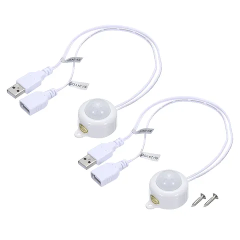 DC PIR Motion Sensor Switch  Light Sensor USB Interface for LED Light White 2Pcs