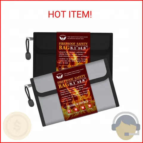 Small Money Bag (8.1“ × 4.8”)，Zippered Fireproof Waterproof Document Bag， Safe F