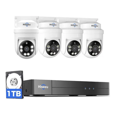Hiseeu 3K 360° PTZ Wired/BNC CCTV System 4CH DVR 4 Cameras 1TB HDD