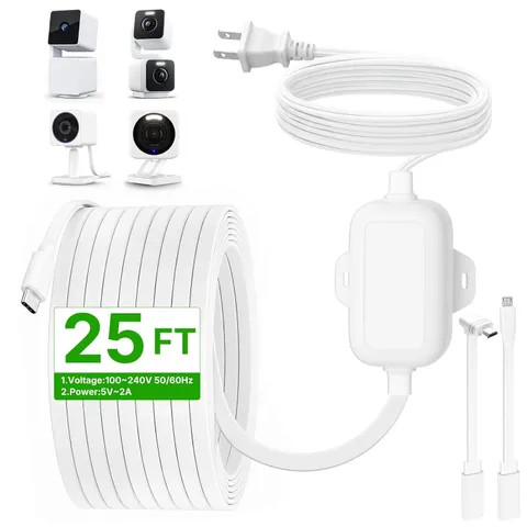 25FT Outdoor Power Adapter for WYZE Cam Pan V4/ V3/ Duo Cam Pan, Cam V4/ V3/ Cam