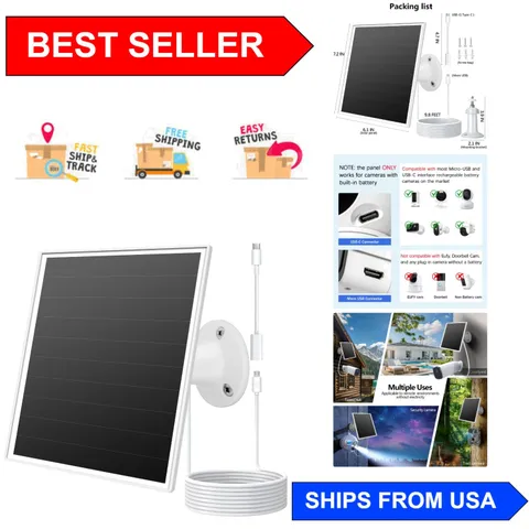 Fast-Charging 6W Solar Panel with Adjustable Mount for Battery Cameras, USB-C